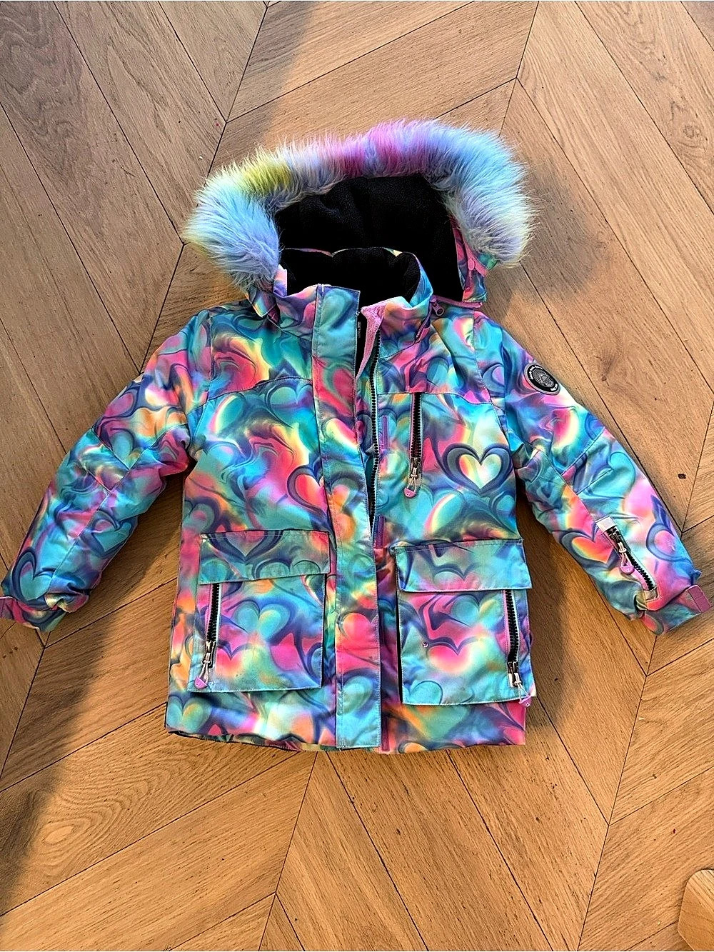 Deux par Deux Girl Two-Piece Teknik Snowsuit Rainbow Heart Print - Jacket
